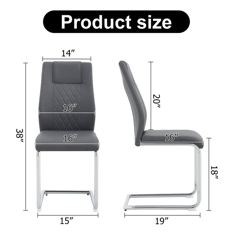 Leather Dining Chair Set of 6 Office Chair with C-Shaped Metal Legs