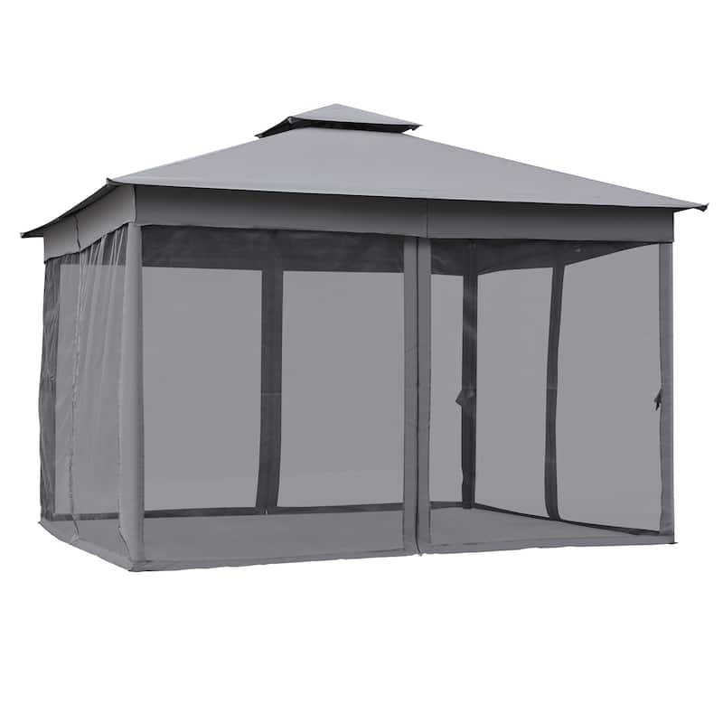 10x12 Outdoor Gazebo Tent with Double Roofs, Patio Gazebo with Mosquito Netting, Canopy for Backyard, Garden, Lawn and Deck