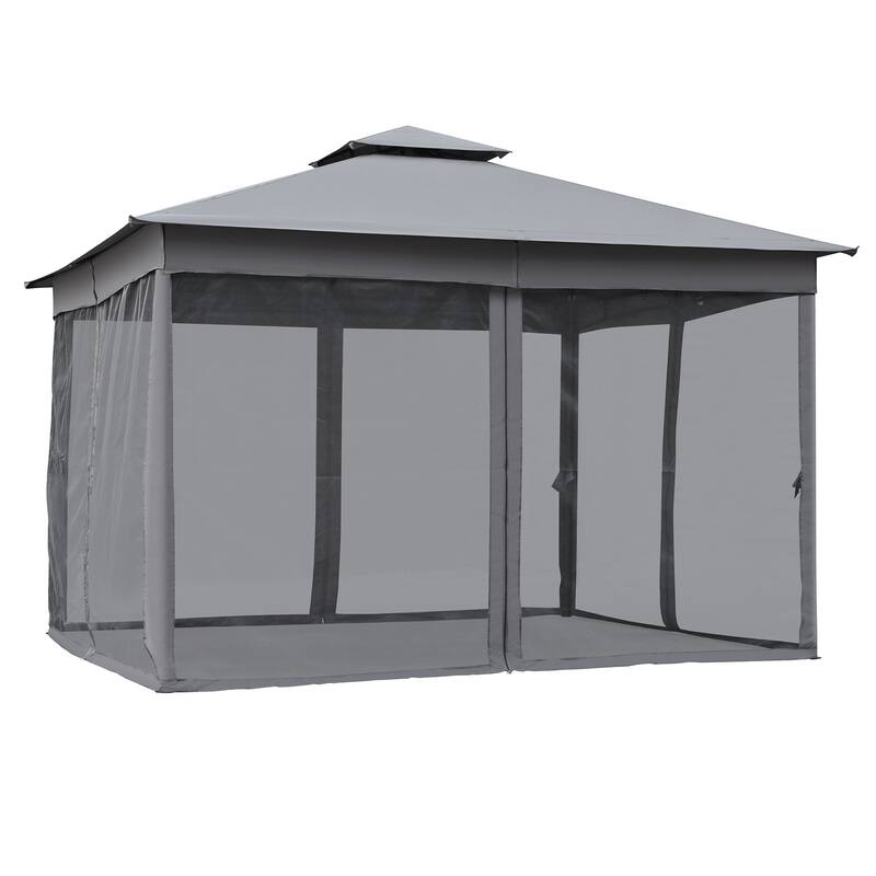 10x12 Outdoor Gazebo Tent with Double Roofs, Patio Gazebo with Mosquito Netting, Patio Canopy