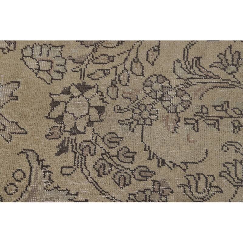 Floral Tabriz Persian Vintage Area Rug Handmade Beige Wool Carpet - 9'8" x 12'4"