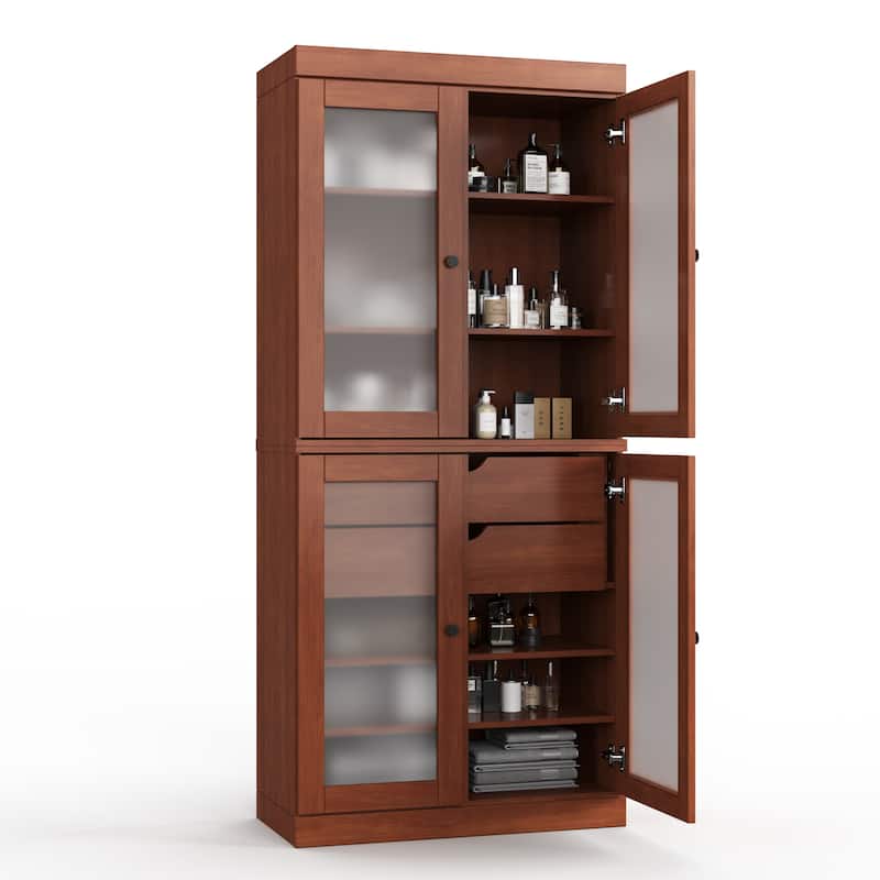 Palace Imports 100% Solid Wood 32" Bathroom Cabinet with Frosted Glass Doors, 2-Drawers and Adjustable Shelves