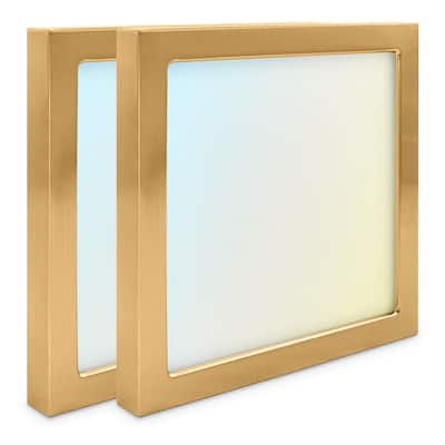 Luxrite 6 Inch Square LED Flush Mount Light, 15W 1000LM, 5CCT 2700K-5000K, Dimmable - Brass 2-Pack