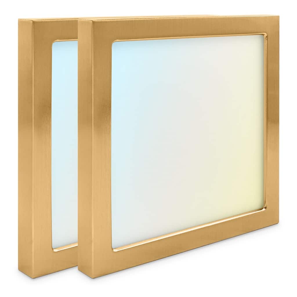 Luxrite 6 Inch Square LED Flush Mount Light, 15W 1000LM, 5CCT 2700K-5000K, Dimmable - Brass 2-Pack
