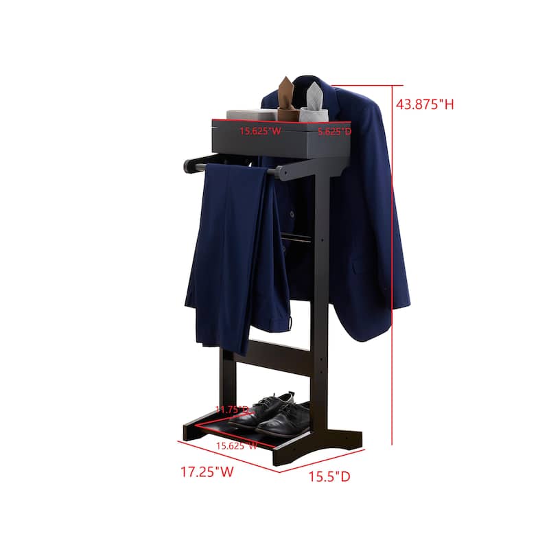 Mavy Wood Valet Stand with Tray and Shoe Shelf Organizer - 18"L x 16"D x 44"H