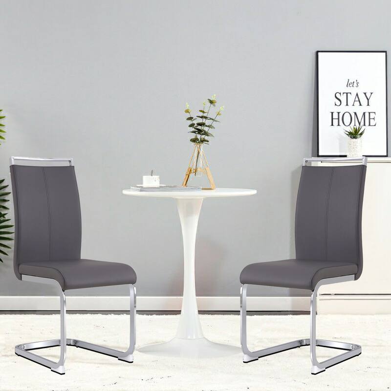 Modern PU Faux Leather High Back Dining Chairs with C-shaped Tube Chrome Metal Legs for Multiple Rooms