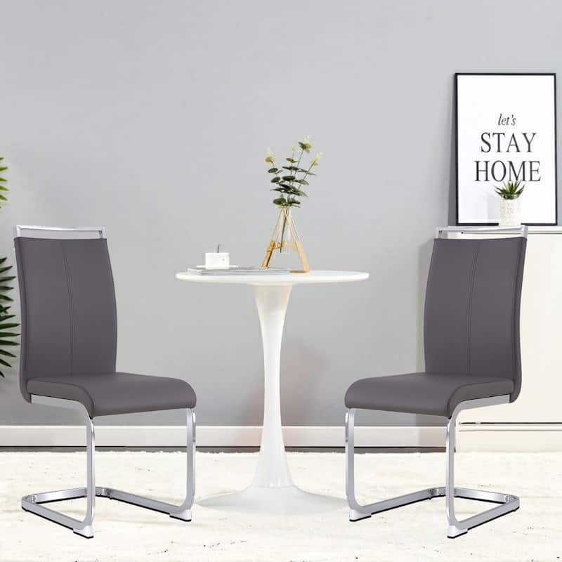 Modern PU Faux Leather High Back Dining Chairs with C-shaped Tube Chrome Metal Legs