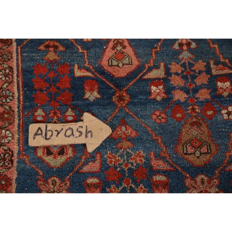 Hand Knotted Oriental 100% Wool Carpet Traditional Geometric Navy Blue & Blues Heriz (serapi) Area Rug - 9' 9'' X 7' 0''
