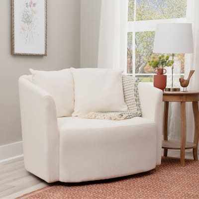 Rory Off-White Boucle Swivel Accent Chair with Pillows