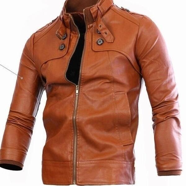 Shop Mens Sort Paragraph Slim Pu Leather Jacket Straight Collar