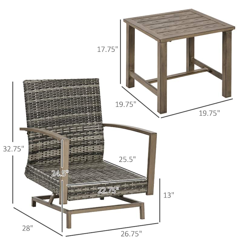 Outsunny 3-Piece Patio Bistro Set, PE Rattan Wicker Outdoor Furniture with Soft Cushions, 2 Rocking Chairs