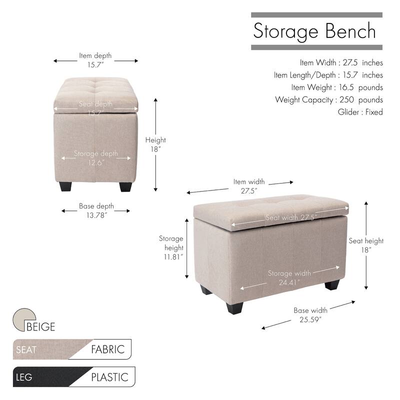 Porthos Home Vivi Fabric Flip Top Storage Bench