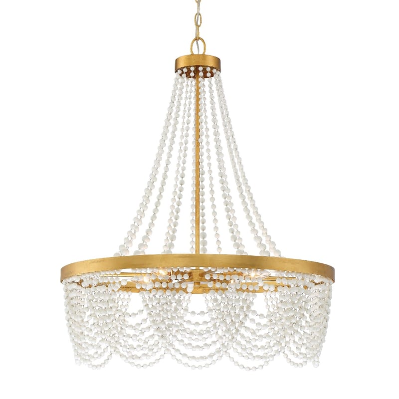 Fiona 4 Light Antique Gold Chandelier with White Beads - 27'' W x 33.25'' H - 27'' W x 33.25'' H