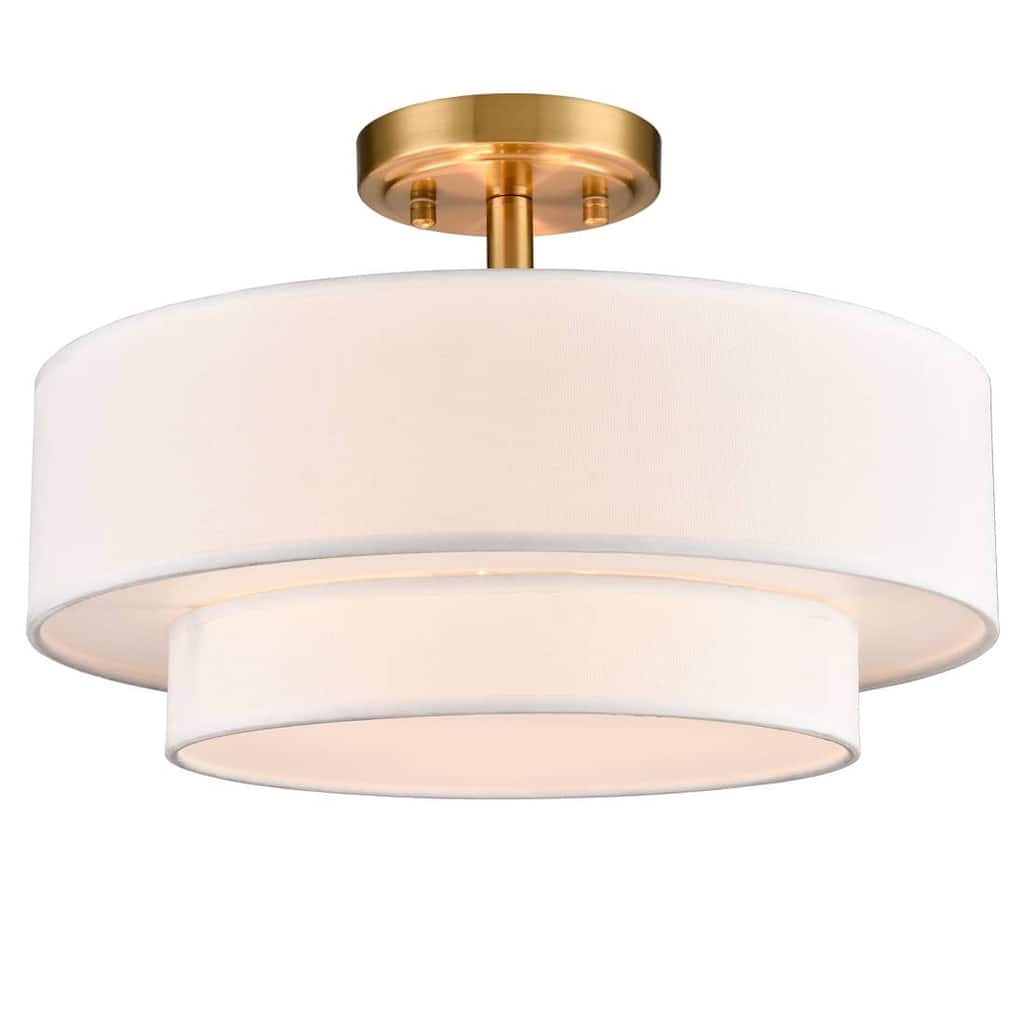 Assisi Modern 3-Light Ceiling Light with 2 Tier Fabric Drum Shade