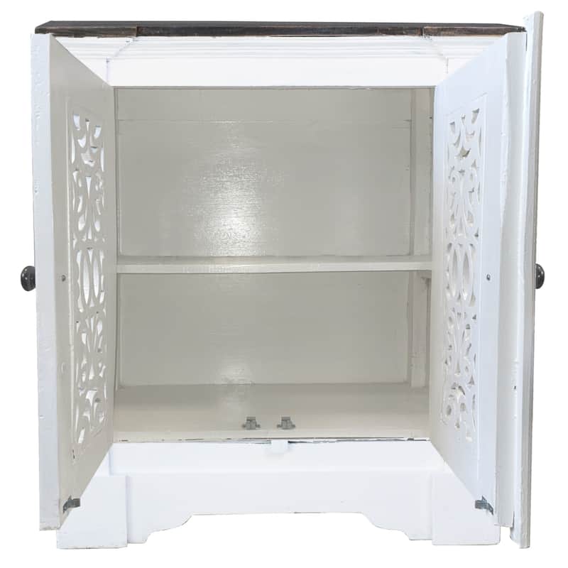 2-Doors Distressed Driftwood Accent Cabinet with Storage - 34" - White and Brown