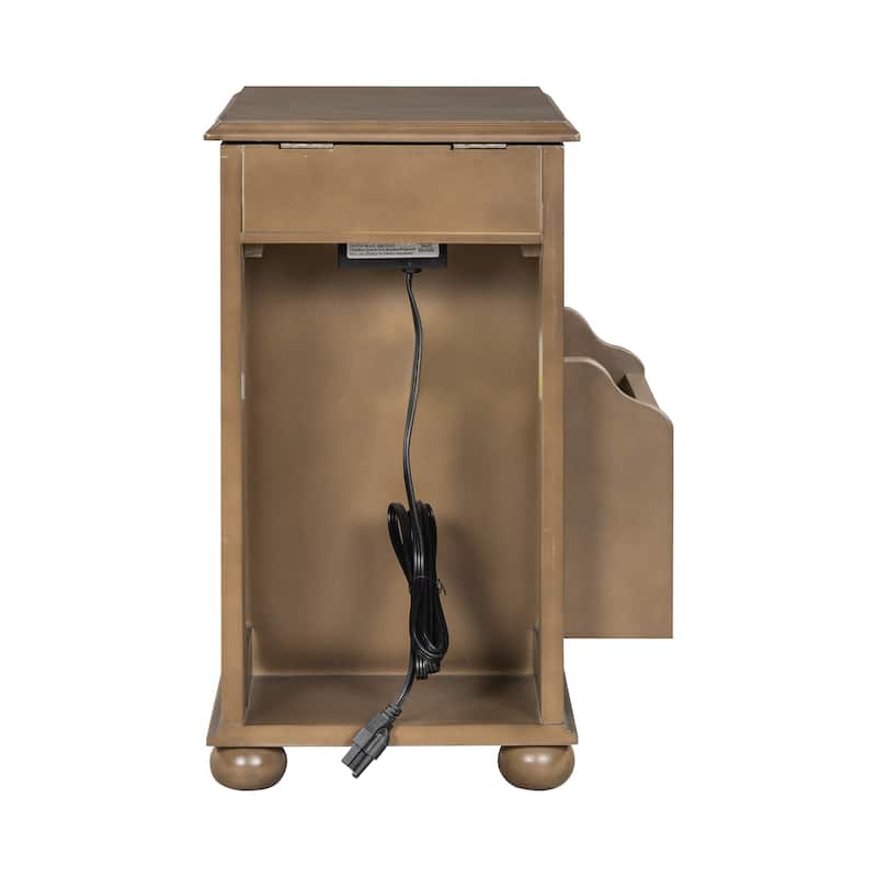 Flip Top End Table with USB Ports,Bookshelf