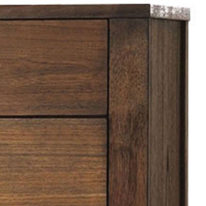 5 Drawer Wooden Chest with Metal Bar Handles and Block Legs, Brown