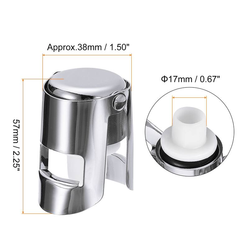 17mm/0.67" Stainless Steel Champagne Stopper for Sparkling, Long Plug - Silver
