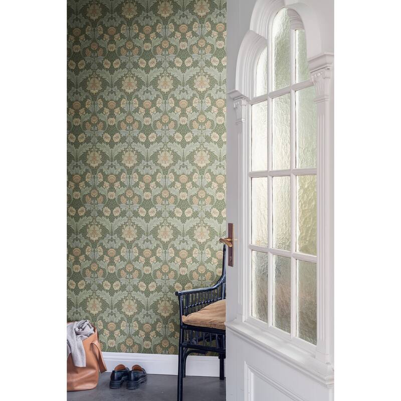 Myrtle Sea Green Floral Ogee Wallpaper