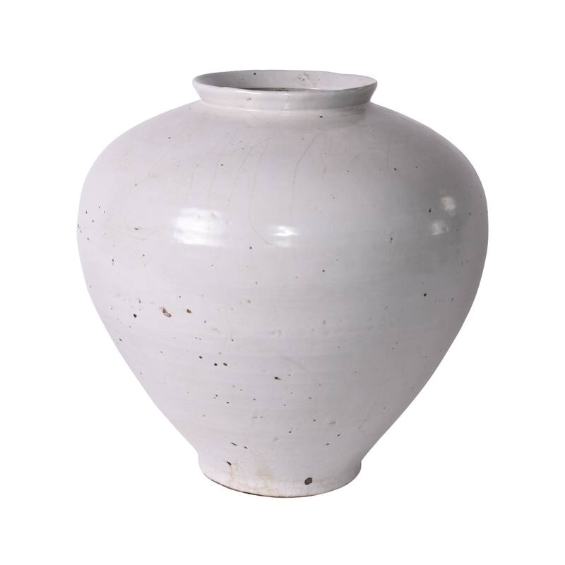 Large White Crackle Cone Shaped Jar - 15x15x17