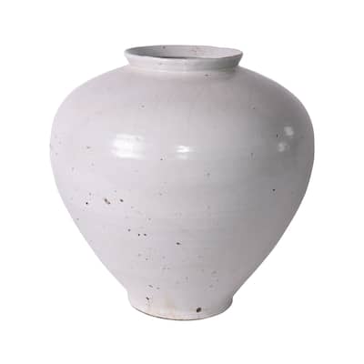 Large White Crackle Cone Shaped Jar - 15x15x17