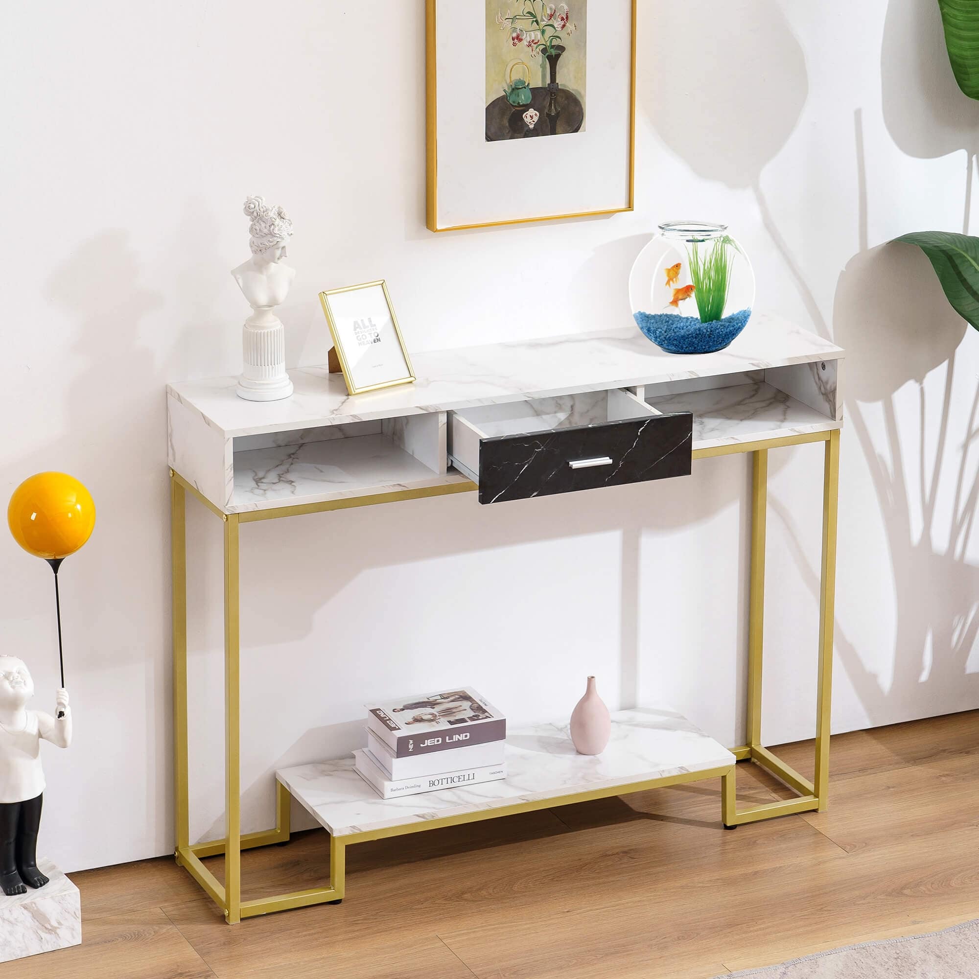 Narrow console table online with shoe storage