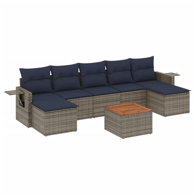 vidaXL 8 Piece Patio Sofa Set with Cushions Black Poly Rattan - 21.7" x 24.4" x 27.2"