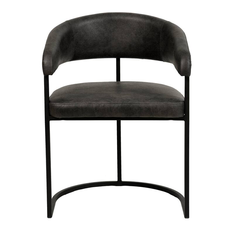 LeisureMod Set of 4 Aero Upholstered Leather Dining Side Chair - Contemporary Arm Chair with Black Iron Frame