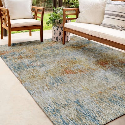 Indoor/ Outdoor Accord Modern Brushstrokes Polyester Washable Rug New