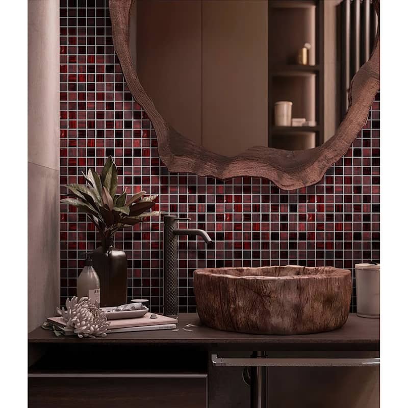 Apollo tile 11" x 11" Nirvana Glossy Matte Jam Red Glass Tile (4.43 sq ft/case) - 5 Pack