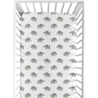 Sweet Jojo Designs Grey and White Fitted Crib Sheet for Mint Watercolor Elephant Safari Collection
