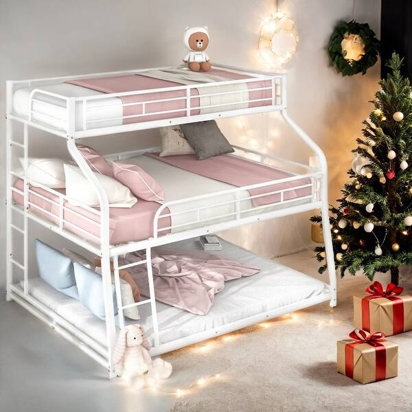 slide 2 of 22, Twin XL/Full XL/Queen Triple Bunk Bed With Ladder,Guardrails for Bedroom