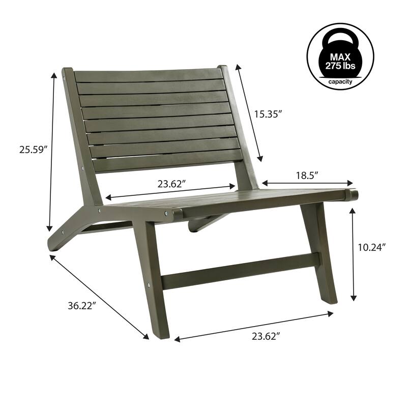 Seagrove Wood Armless Outdoor Patio Chair, by JONATHAN Y - 23.62L x 36.22W x 25.59H