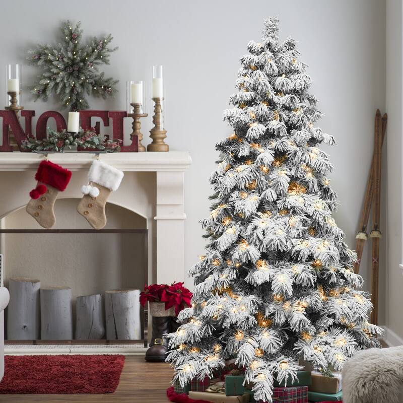 5ft Flocked Scarecrow-Shaped Christmas Tree with 200 Warm White LED Lights, 375 PVC Memory Wire Tips,Power Pole
