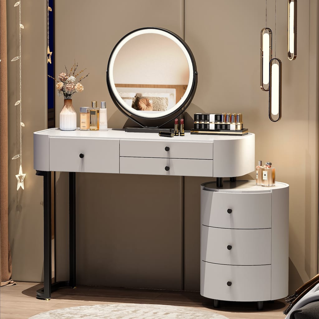 Modern Minimalist Dressing Table with Detachable Mirror and Rotatable Side Cabinet Makeup table, Easy Assembly Vanity