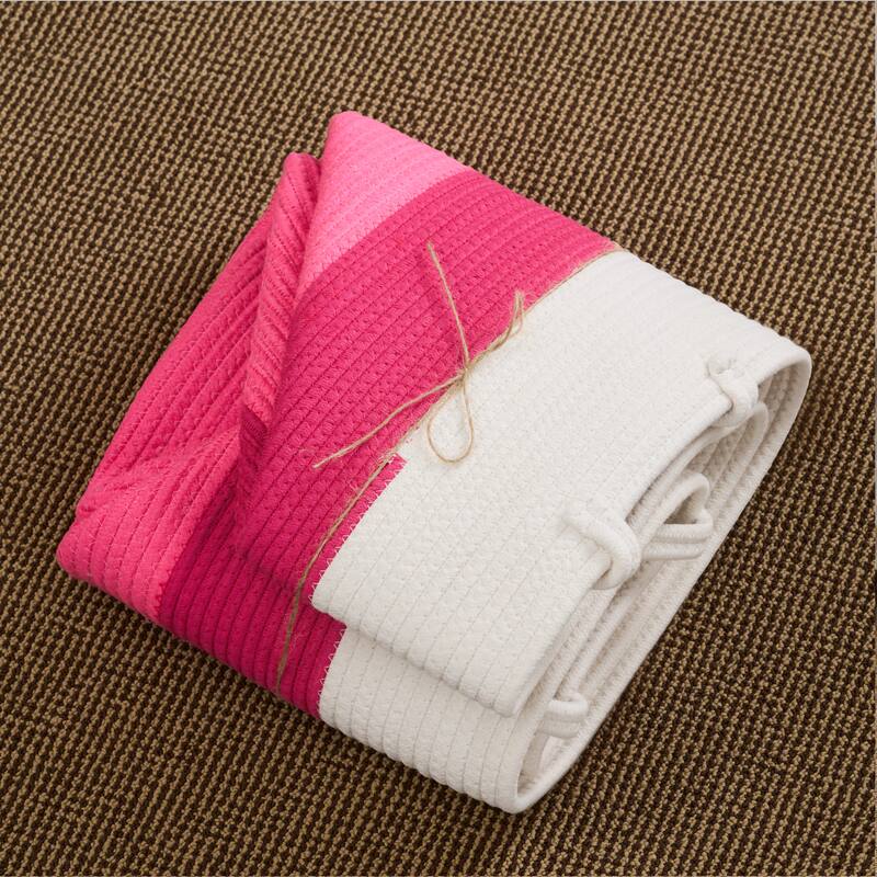 Cotton Round White Pink Laundry and Storage Basket