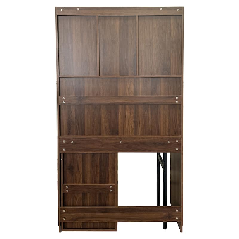 Rotating Computer Desk with Extendable Desktop, Modern Study Writing Desk with Glass Doors, Hutch & Bookshelf for Home Office