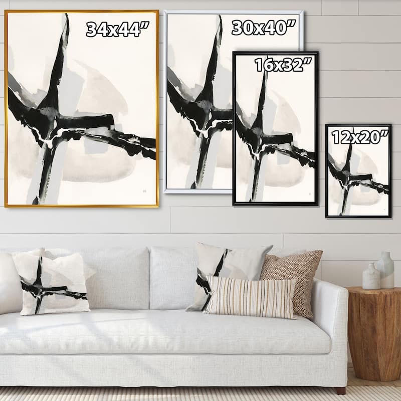 Designart "Abstract Neutral I" Mid-Century Modern Framed Canvas - Black