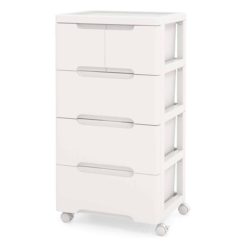 Costway 1 PCS 5-Drawer Plastic Rolling Storage Cart with 4 Universal - See Details - White