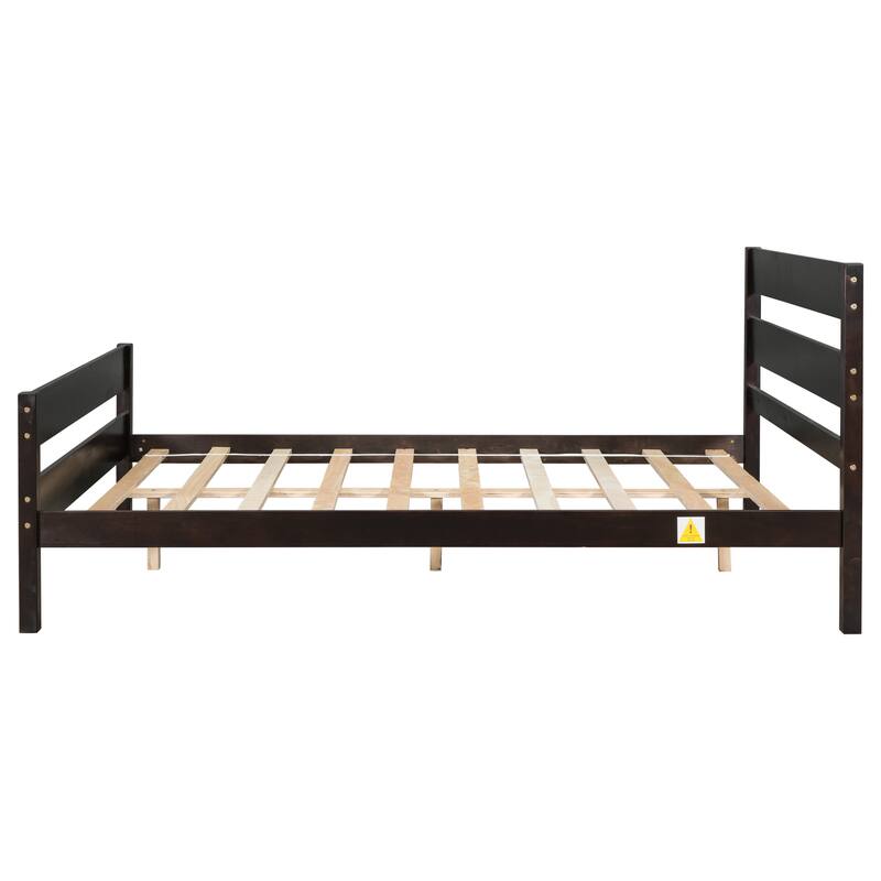 Bed with Tall Headboard & Footboard, Pinewood Bed with Strengthened Bed Frame