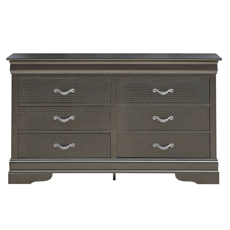 6-Drawer Wooden Bedroom Dresser - 59" - Metallic Black