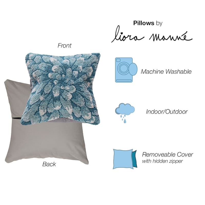 Liora Manne Frontporch Mum Indoor/Outdoor Pillow Aqua 18" Square