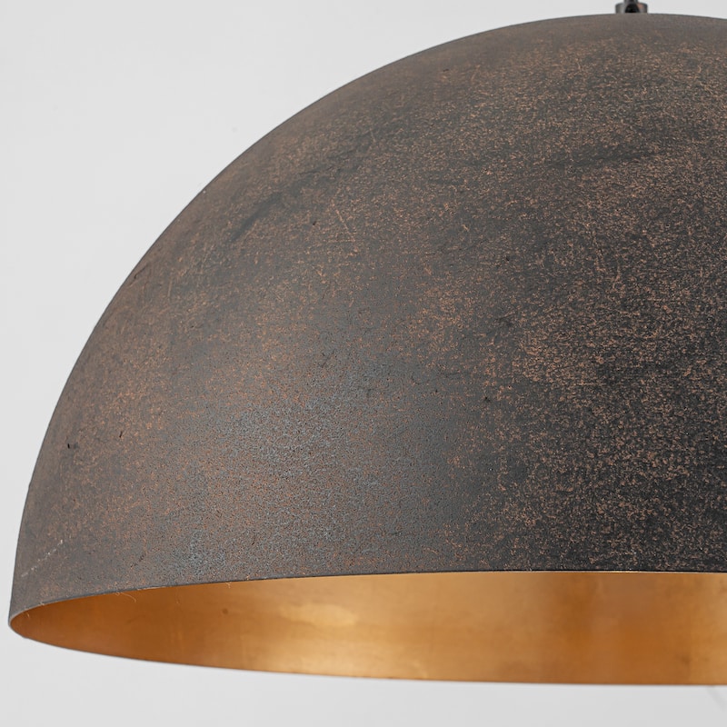 1-Light Industrial Vintage Antique Black/Brown Gold Leaf Dome Kitchen Island Pendant Lights - 19.6 in. W x 11.8 in. H