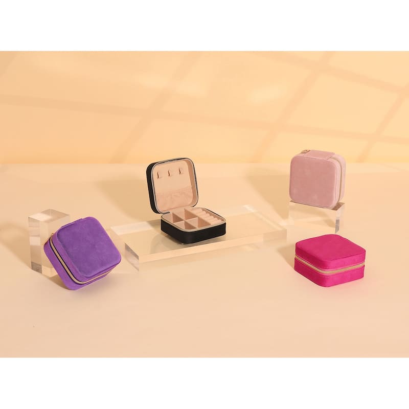 Travel Jewelry Box for Women Girls Gifts, Small Portable Plush Velvet Jewelry Organizer Case Storage Display Holder - 10x10x5cm