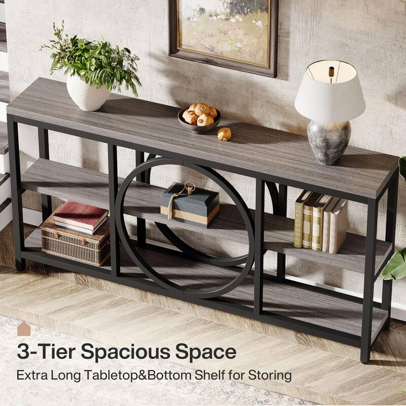 70.9" Extra Long Console Table Sofa Table Behind Couch with Wood Storage Shelves Metal Frame for Entryway/Living Room/Hallway