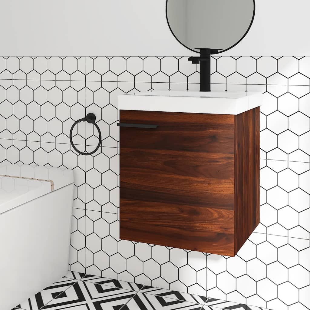 18" Wall-Mounted Bathroom Vanity with Ceramic Top and Basin