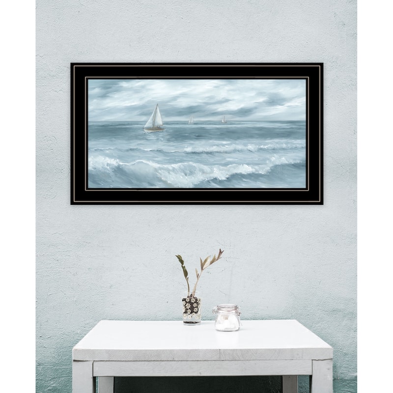 TrendyDecor4U Coastal "Three Sailboats" Framed Print Wall Art