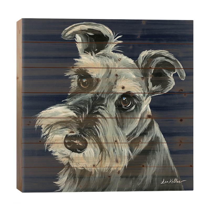 Schnauzer Navy Print On Wood by Hippie Hound Studios - Multi-Color - 26x26x1.5