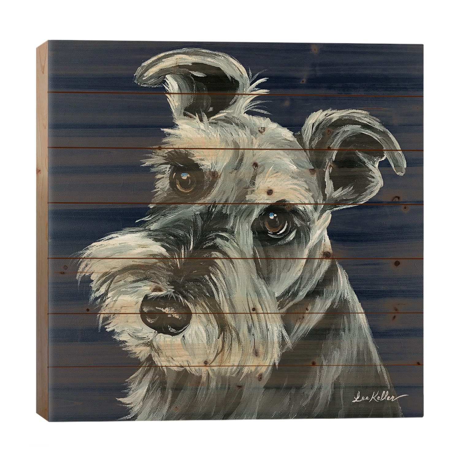 Schnauzer Navy Print On Wood by Hippie Hound Studios - Multi-Color