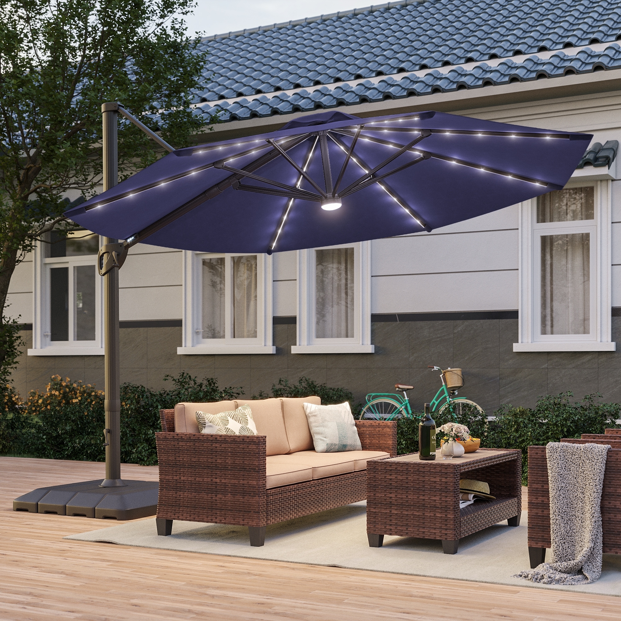 11 ft pati umbrella 11x11 Aluminum Double Top Cantilever Make your backyard beautiful by adding the 532TK 11 Teak Crank Umbrella to your backyard patio or display Pellebant 11 ft. Square Aluminum