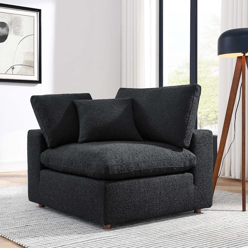 Commix Down Filled Overstuffed Boucle Fabric Corner Chair - Black